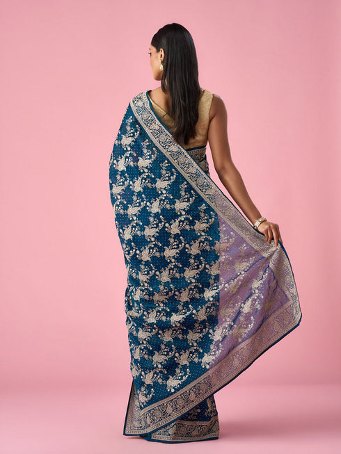 Mohey Blue Organza Saree with Stone Work