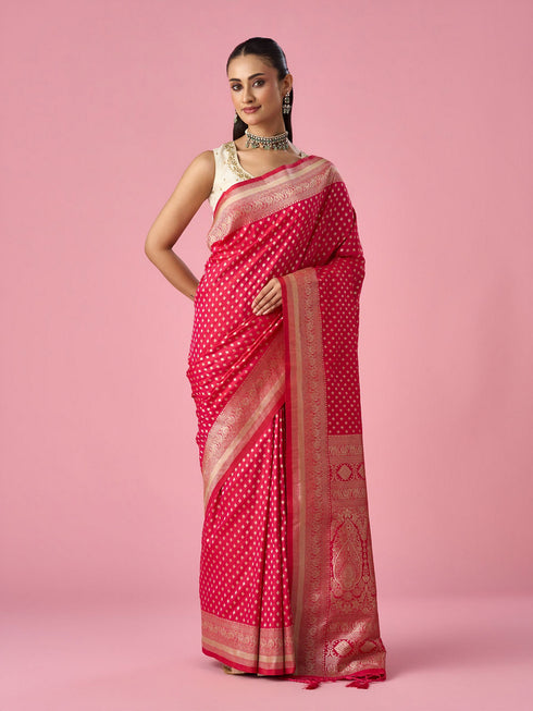 Mohey Pink Silk Saree with Weave Detail