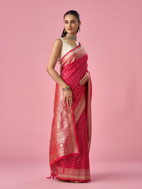 Mohey Pink Silk Saree with Weave Detail