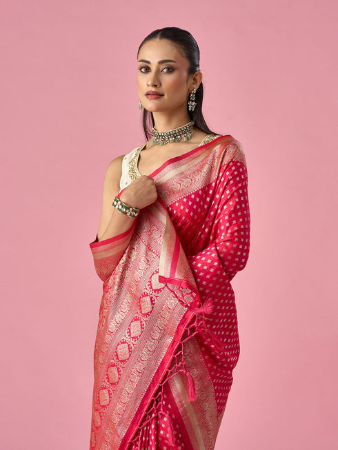 Mohey Pink Silk Saree with Weave Detail