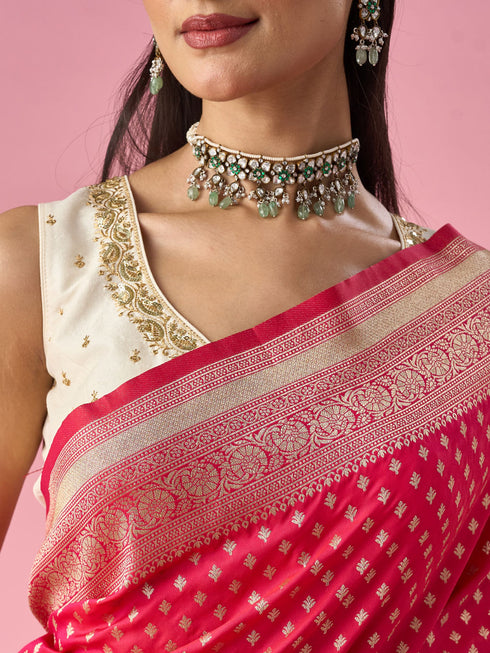 Mohey Pink Silk Saree with Weave Detail