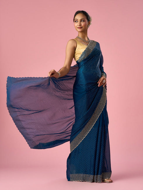 Mohey Blue Organza Saree with Cutdana Work