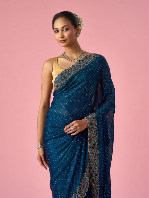 Mohey Blue Organza Saree with Cutdana Work