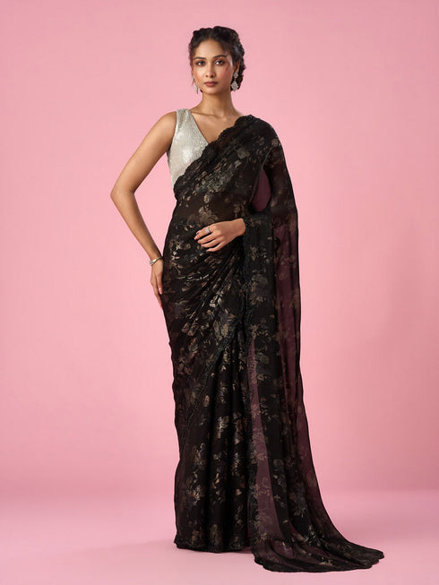 Mohey Black Organza Saree with Cutdana Work