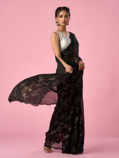 Mohey Black Organza Saree with Cutdana Work