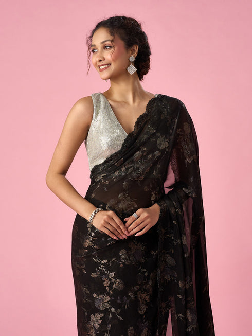 Mohey Black Organza Saree with Cutdana Work