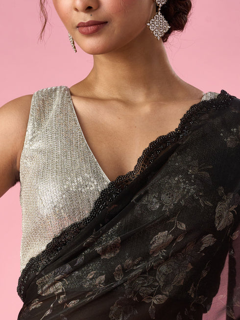 Mohey Black Organza Saree with Cutdana Work