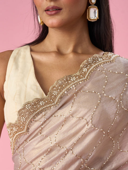 Mohey Fawn Chiffon Saree with Hand Embroidery