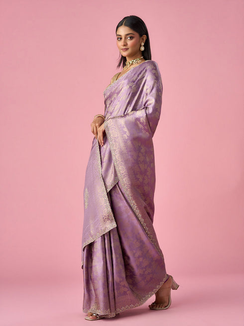 Mohey Purple Silk Saree with Mirror and Stone Work