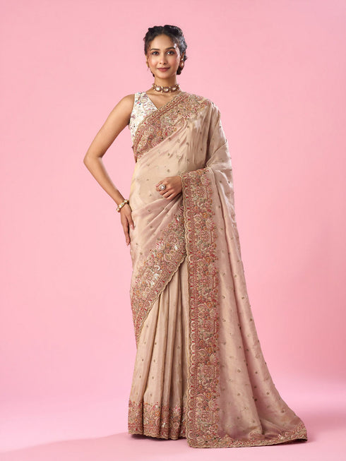 Mohey Light Pink Organza Saree with Hand Embroidery