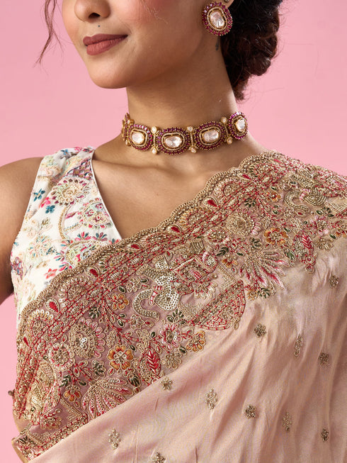 Mohey Light Pink Organza Saree with Hand Embroidery