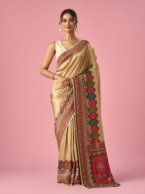 Mohey Cream Silk Saree with Hand Embroidery