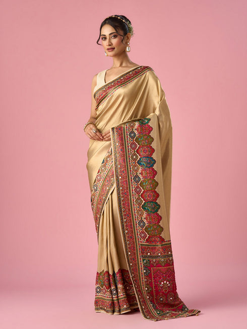 Mohey Cream Silk Saree with Hand Embroidery