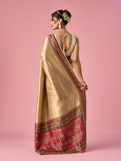 Mohey Cream Silk Saree with Hand Embroidery
