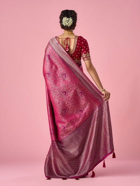Mohey Pink Silk Saree with Stone Work