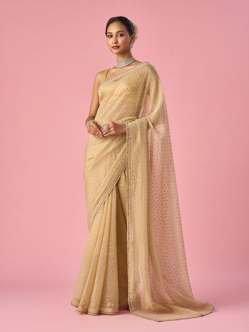 Mohey Beige Organza Saree with Stone Work