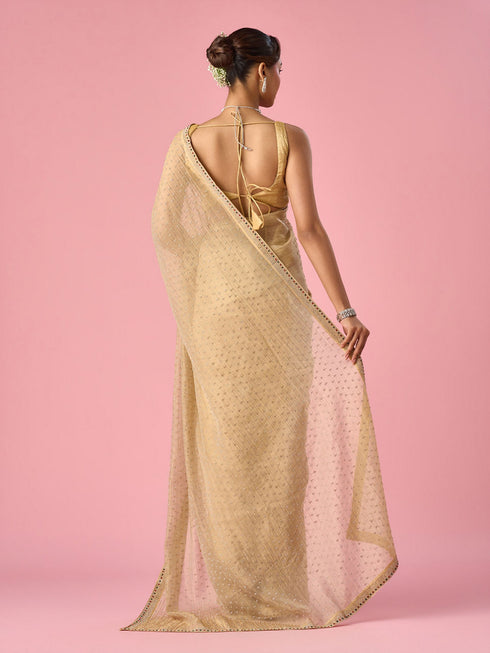 Mohey Beige Organza Saree with Stone Work