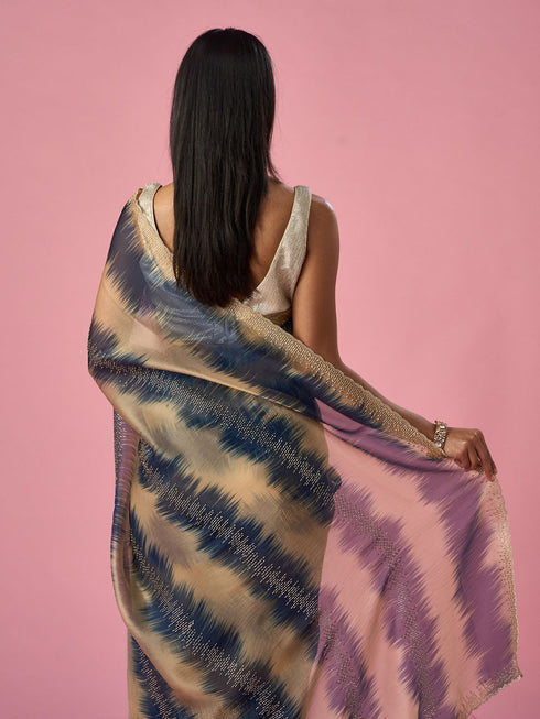 Mohey Indigo Blue Organza Saree with Print