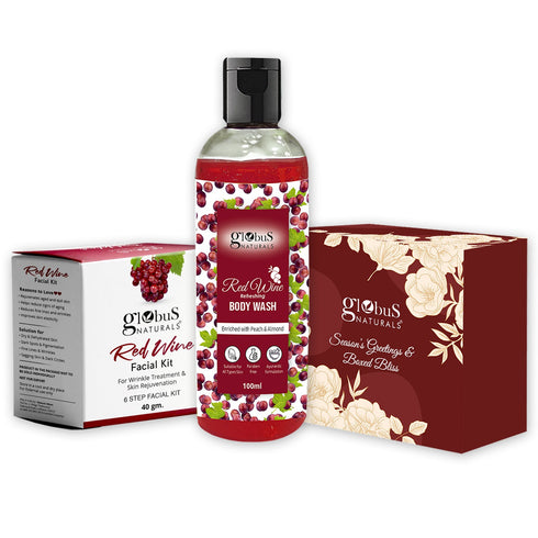 Globus Naturals Red Wine Body Wash 100 ml & Red Wine Facial Kit 40 gm with Chocolate Box