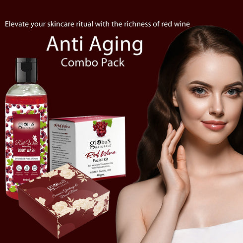 Globus Naturals Red Wine Body Wash 100 ml & Red Wine Facial Kit 40 gm with Chocolate Box