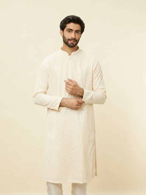 Manyavar Pearled Ivory White Chikankari Kurta Set