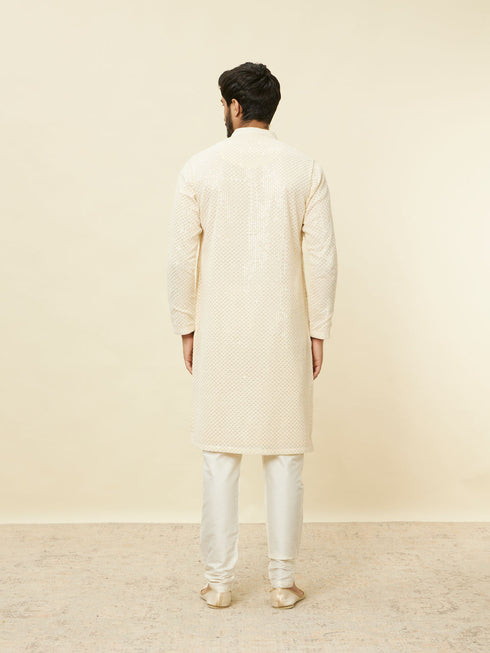 Manyavar Pearled Ivory White Chikankari Kurta Set