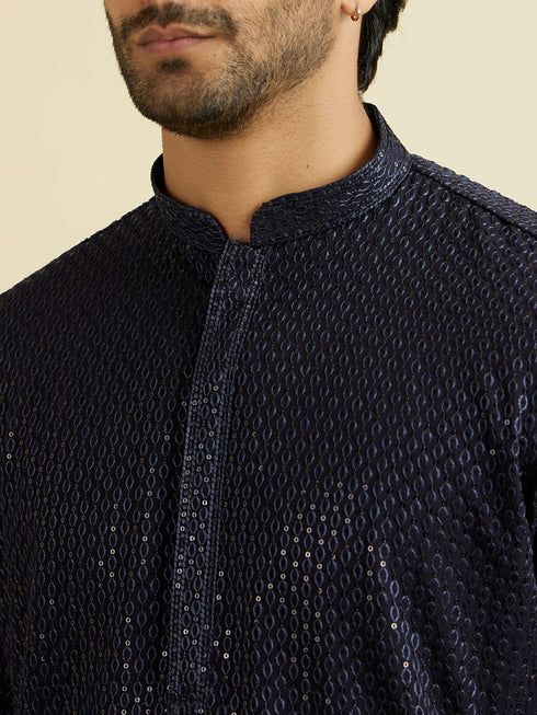 Manyavar Blue Georgette Festive Kurta Pajama