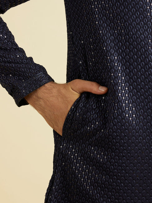 Manyavar Blue Georgette Festive Kurta Pajama