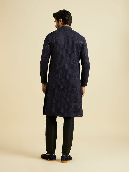 Manyavar Blue Georgette Festive Kurta Pajama