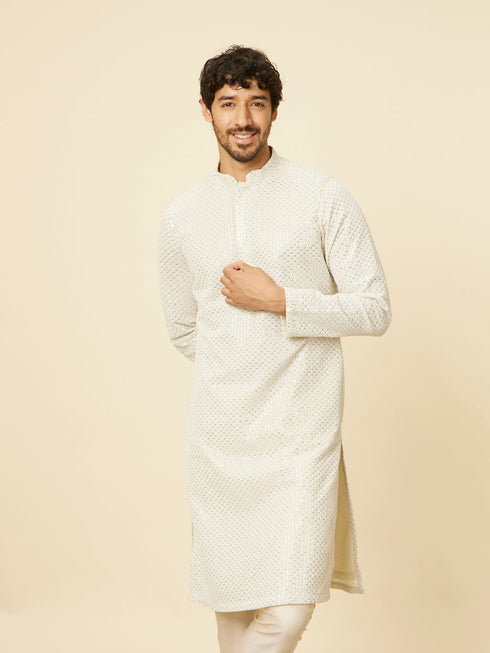 Manyavar Pista Green Chikankari Embroidered Sequin Kurta Set