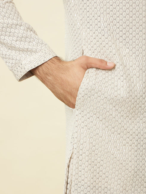Manyavar Glacier Grey Chikankari Kurta Set