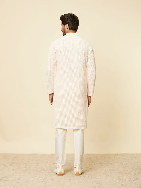 Manyavar Peach Pearl Chikankari Kurta Set