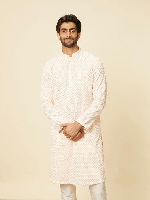 Manyavar Peach Pearl Chikankari Kurta Set