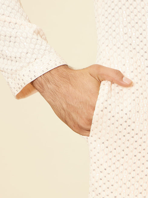 Manyavar Peach Pearl Chikankari Kurta Set