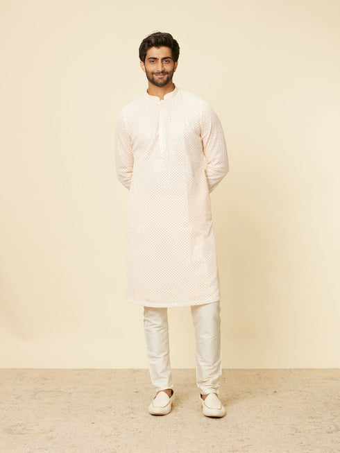 Manyavar Peach Pearl Chikankari Kurta Set