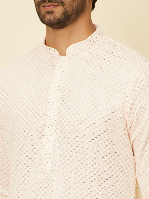 Manyavar Peach Pearl Chikankari Kurta Set