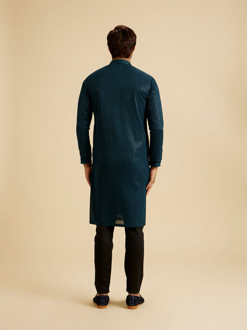 Manyavar Teal Blue Elegance Kurta Pajama