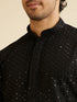 Manyavar Midnight Black Petal String Patterned Kurta Set with Mirror Work