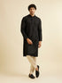 Manyavar Midnight Black Petal String Patterned Kurta Set with Mirror Work