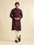 Manyavar Wine Petal String Patterned Kurta Set with Mirror Work