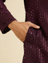 Manyavar Wine Petal String Patterned Kurta Set with Mirror Work