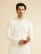Manyavar Warm White Petal String Patterned Kurta Set with Mirror Work