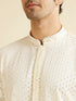 Manyavar Warm White Petal String Patterned Kurta Set with Mirror Work