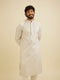 Manyavar Chalk White String Patterned Kurta Set with Mirror Work