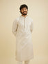 Manyavar Chalk White String Patterned Kurta Set with Mirror Work