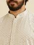 Manyavar Chalk White String Patterned Kurta Set with Mirror Work
