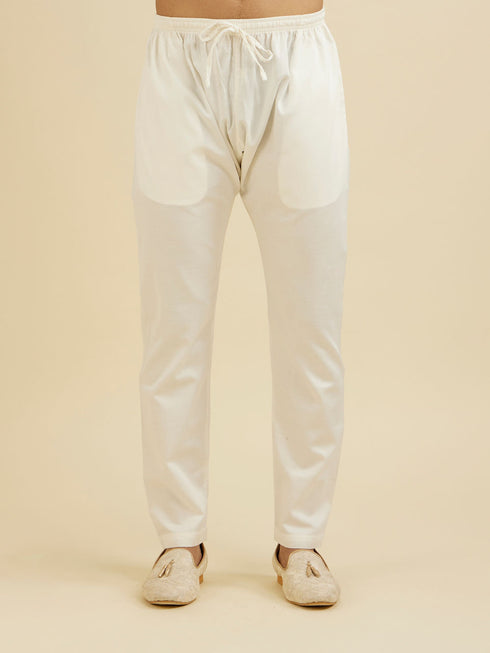 Manyavar Chalk White String Patterned Kurta Set with Mirror Work