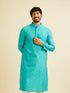 Manyavar Turquoise Blue Bel Buti Patterned Kurta Set