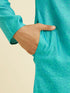Manyavar Turquoise Blue Bel Buti Patterned Kurta Set