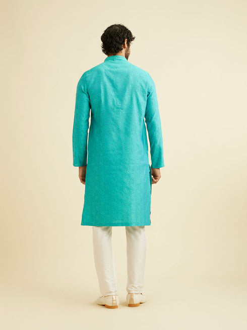 Manyavar Turquoise Blue Bel Buti Patterned Kurta Set